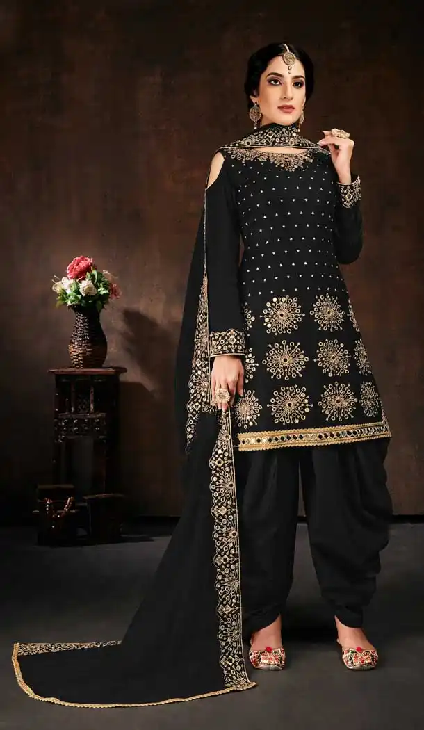 Black Color Faux Georgette Casual Party Wear Patiyala Punjabi Suit -227119311