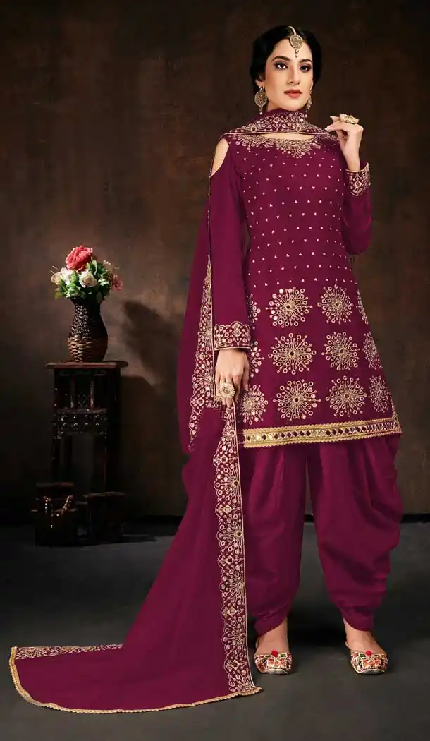 Rani Pink Color Faux Georgette Casual Party Wear Patiyala Punjabi Suit -227119312