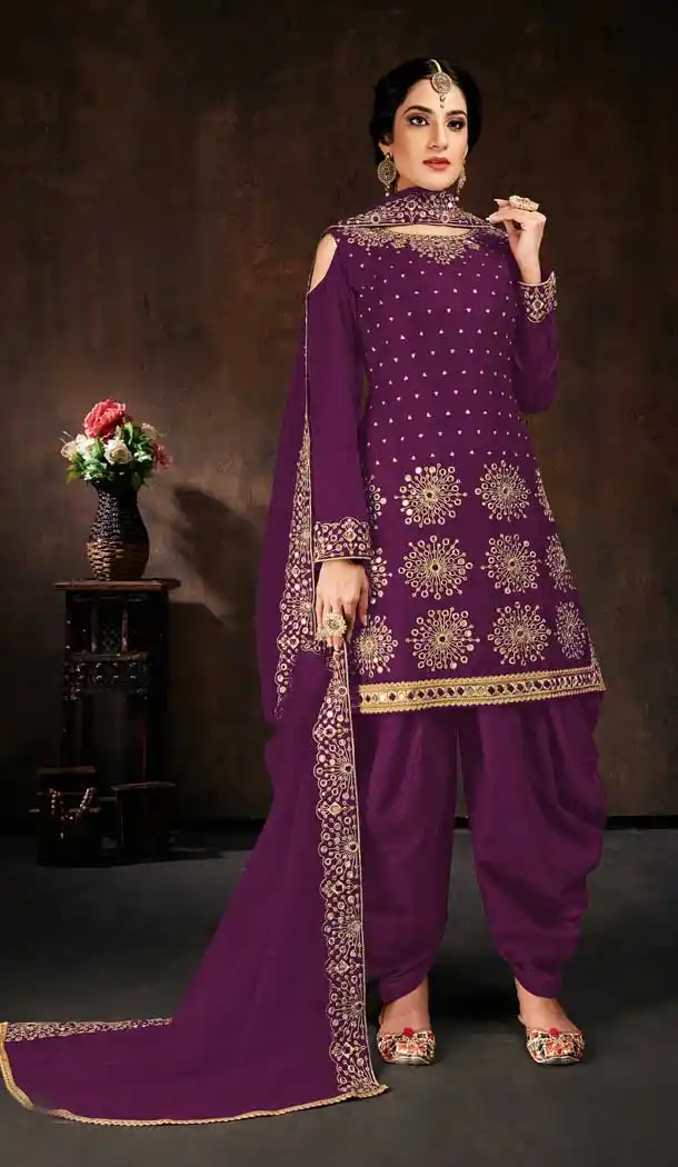 Purple Color Faux Georgette Casual Party Wear Patiyala Punjabi Suit -227119313