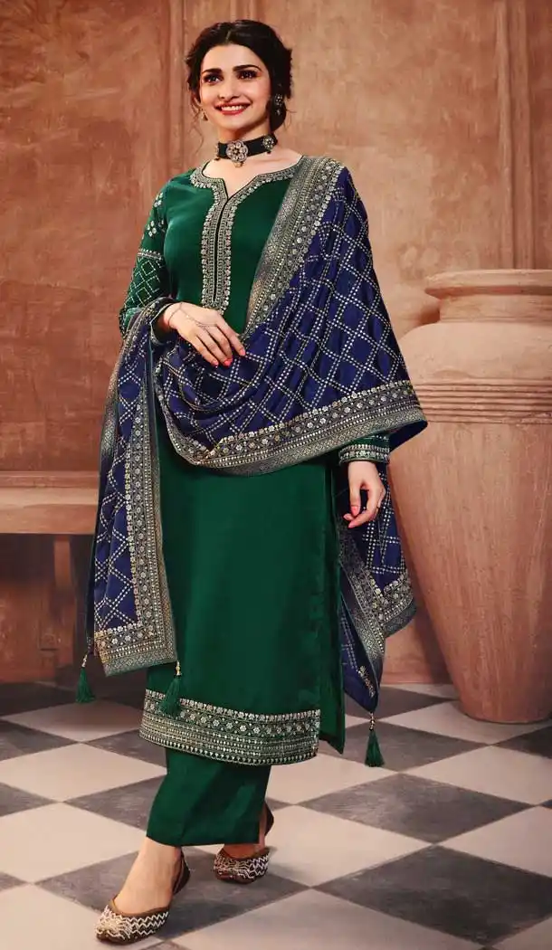 Green Color Satin Georgette Celebrity Prachi Desai Salwar Kameez -229119324