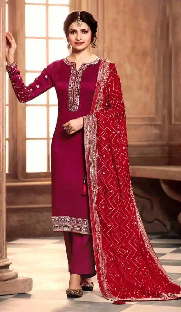 Rani Pink Color Satin Georgette Celebrity Prachi Desai Salwar Kameez -229119329