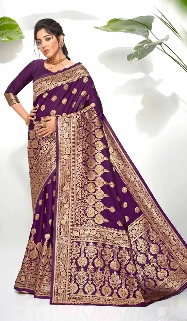Purple Color Soft Jacquard Silk Designer Classic Wear Saree Blouse -190118823