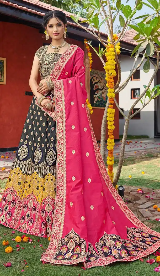 Black Color Banarasi Silk Jequard Designer Wear Lehenga Choli -219119207