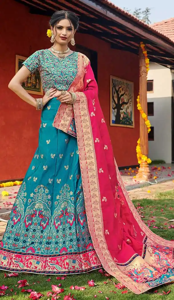 Sky Blue Color Banarasi Silk Jequard Designer Wear Lehenga Choli -219119213