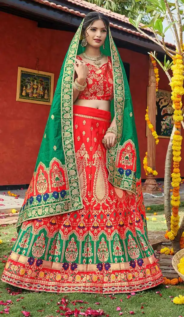 Red Color Banarasi Silk Jequard Designer Wear Lehenga Choli -219119215