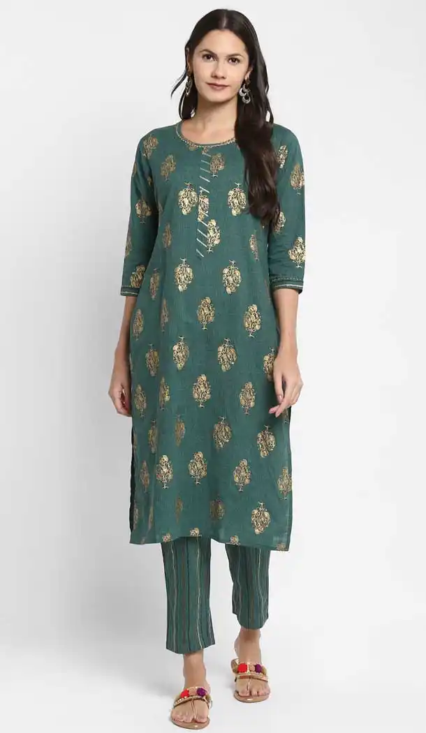 Green Color Cotton Readymade Casual Party Wear Kurti -224119281