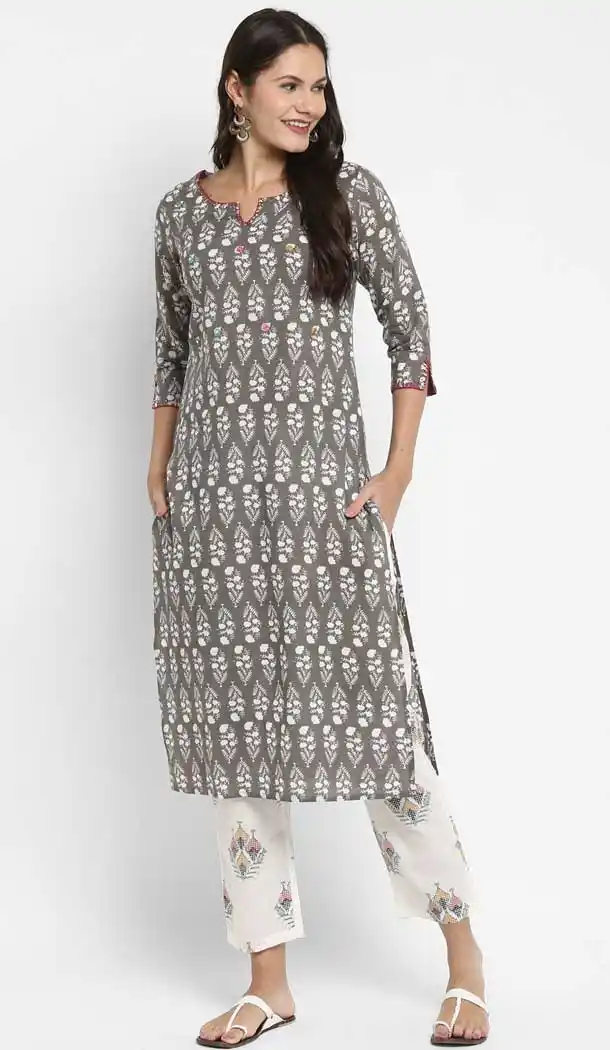 Marvelous Gray Color Cotton Readymade Casual Party Wear Kurti -224119283