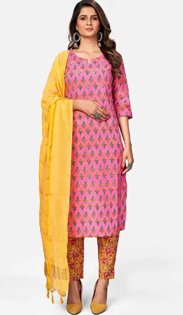 Pink Color Cotton Readymade Casual Party Wear Kurti -224119284