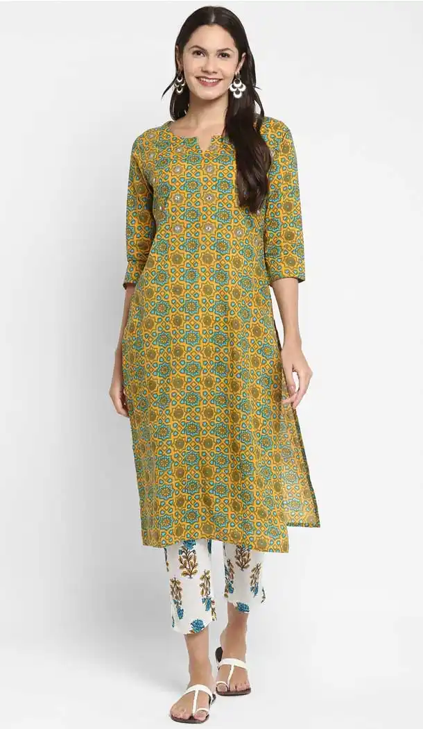 Mustard Color Cotton Readymade Casual Party Wear Kurti -224119285