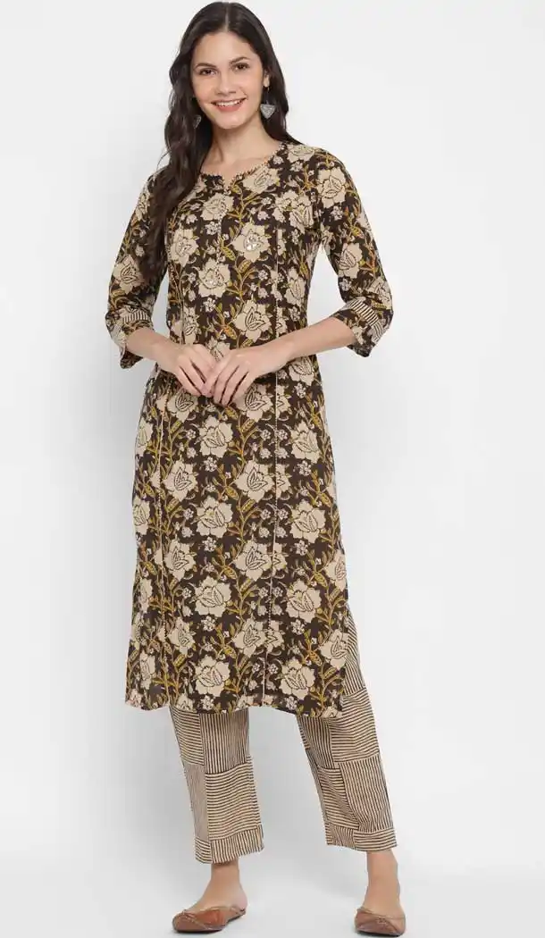 Brown Color Cotton Readymade Casual Party Wear Kurti -224119287