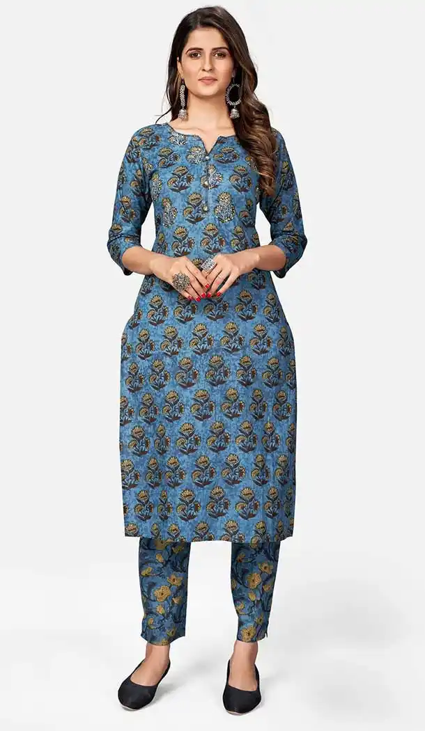 Dark Blue Color Cotton Readymade Casual Party Wear Kurti -224119289
