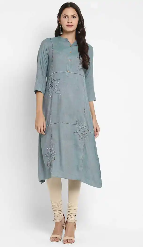 Aqua Color Tone Rayon Readymade Summer Casual Party Wear Kurti -225119294