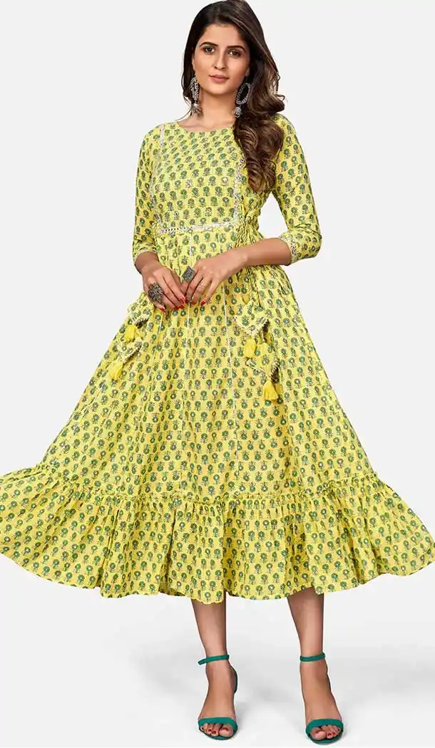 Yellow Color Cotton Readymade Summer Casual Party Wear Kurti -225119303