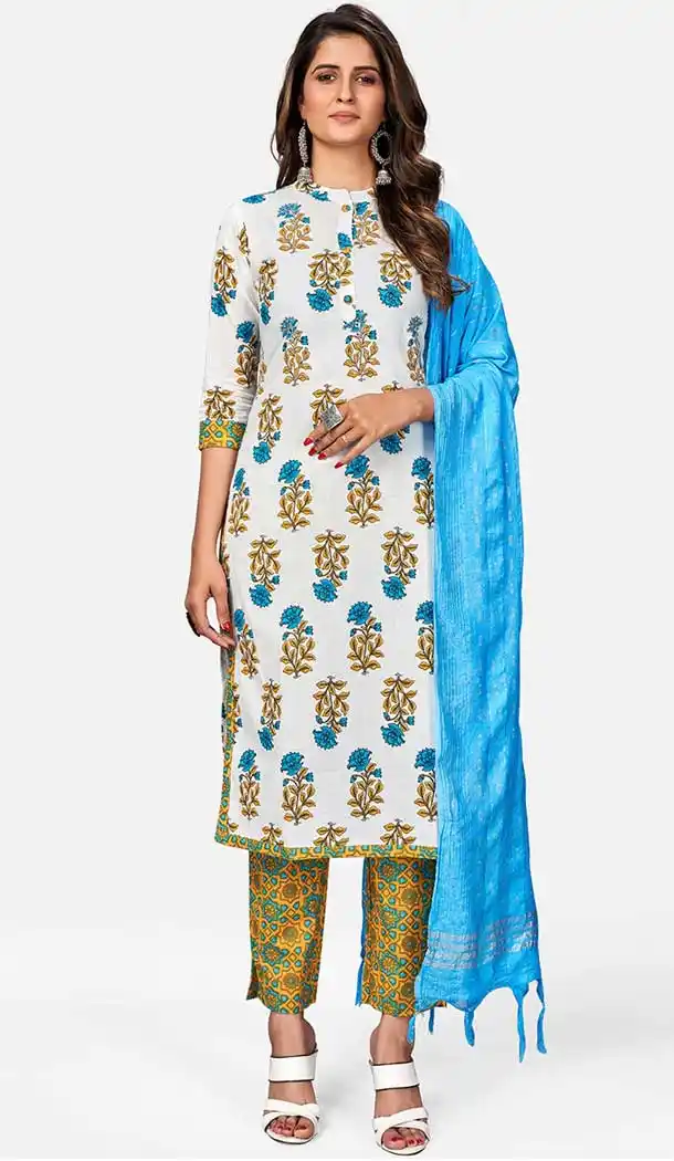 White Color Cotton Readymade Party Wear Women Kurta With Dupatta -226119305