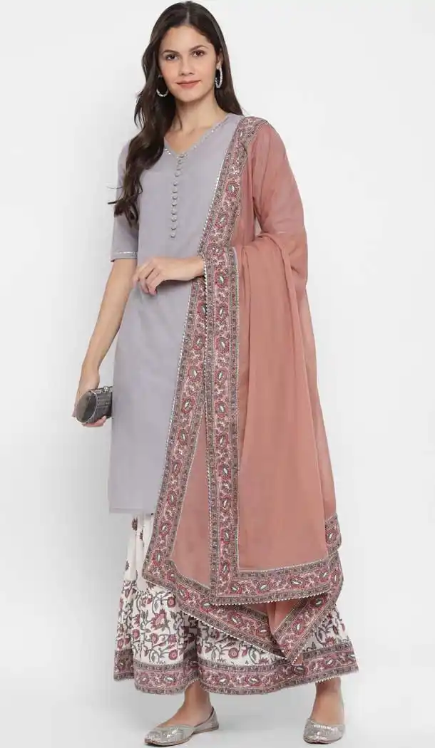 Lavender Color Cotton Readymade Party Wear Women Kurta With Dupatta -226119307