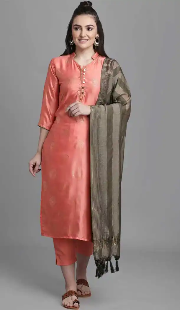 Peach Color Model Satin Readymade Party Wear Women Fancy Kurti -243119385