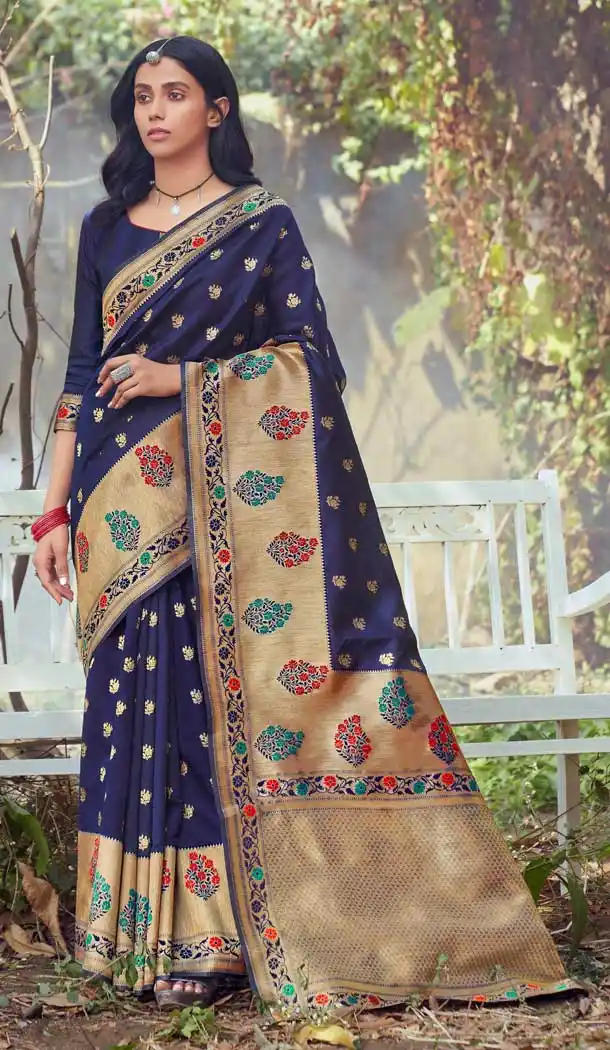 Navy Blue Color Art Silk Traditional Party Wear Saree Blouse -200118898