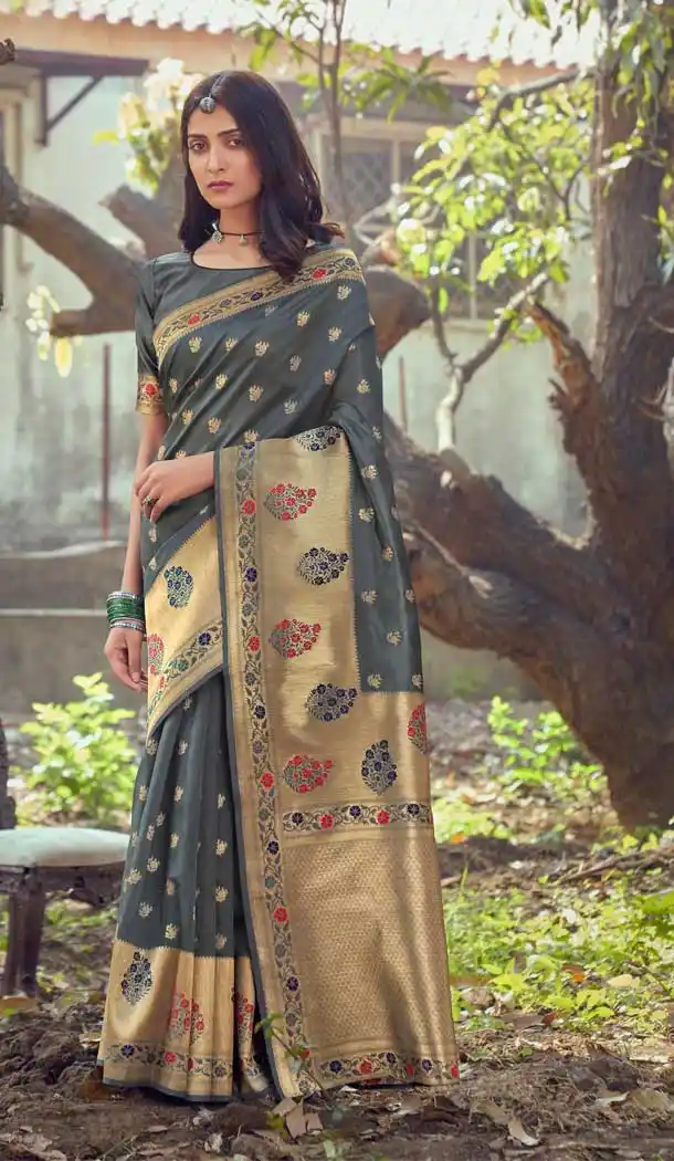 Grey Color Art Silk Traditional Party Wear Saree Blouse -200118904