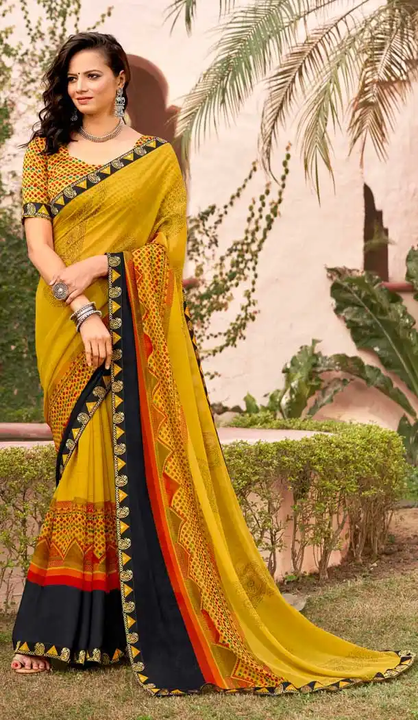 Lemon Color Georgette Traditional Casual Wear Saree Blouse -201118909