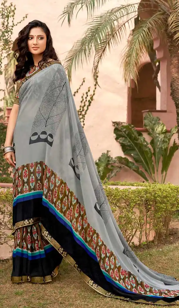 Grey Color Georgette Traditional Casual Wear Saree Blouse -201118910