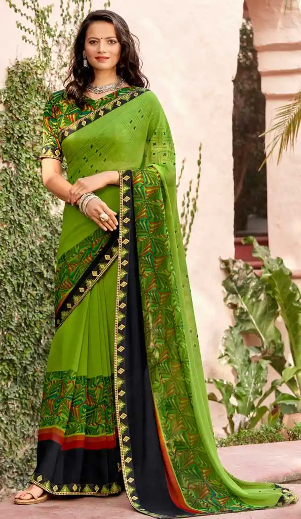 Green Color Georgette Traditional Casual Wear Saree Blouse -201118912