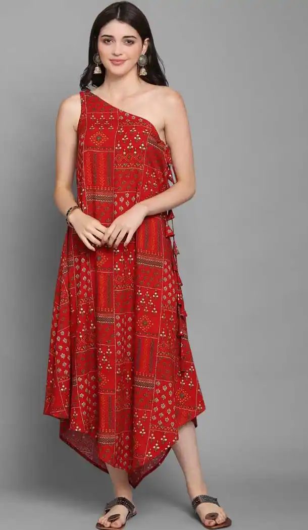 Red Color Cotton Trendy Casual Party Wear Long Western Kurti -249119410