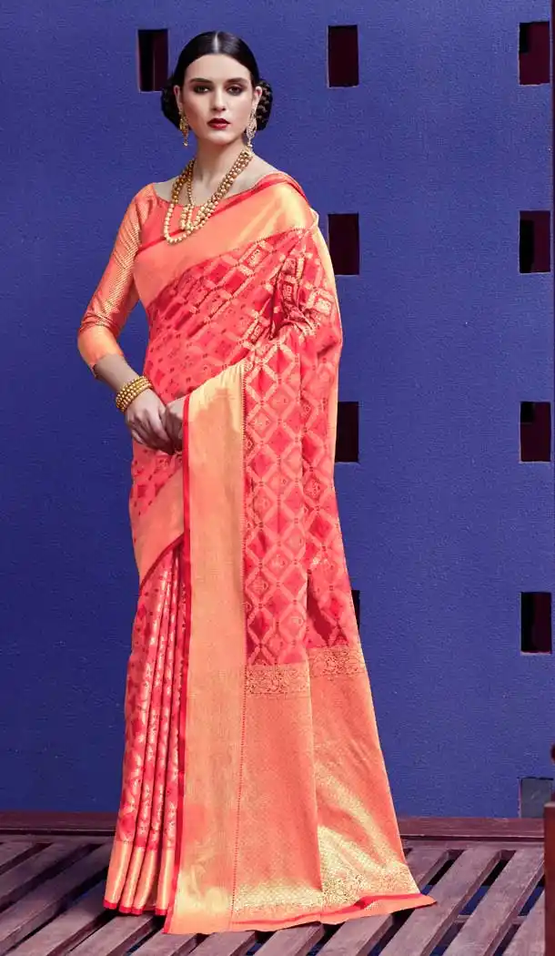 Pink Color Indian Patola Silk Casual Party Wear Saree Blouse -250119419