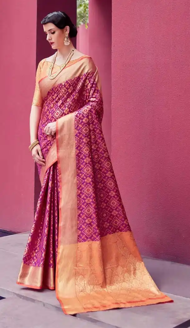 Violet Color Indian Patola Silk Casual Party Wear Saree Blouse -250119422