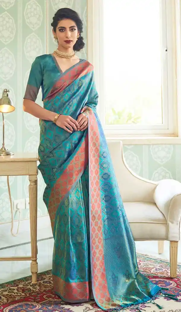 Unique Sky Blue Color Handloom Weaving Party Wear Saree Blouse -251119424
