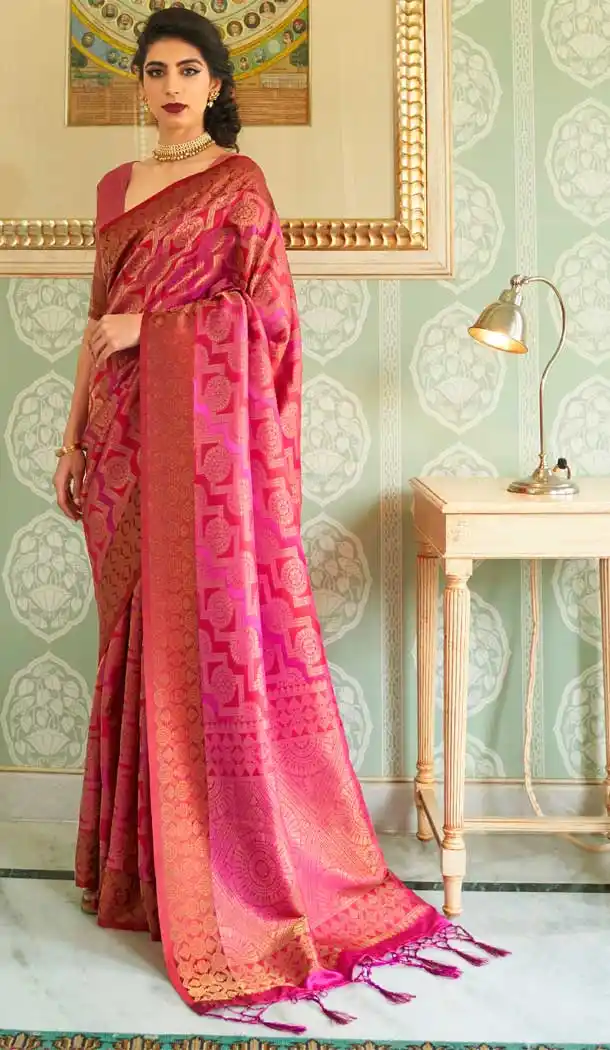 Pink Color Handloom Weaving Party Wear Saree Blouse -251119425