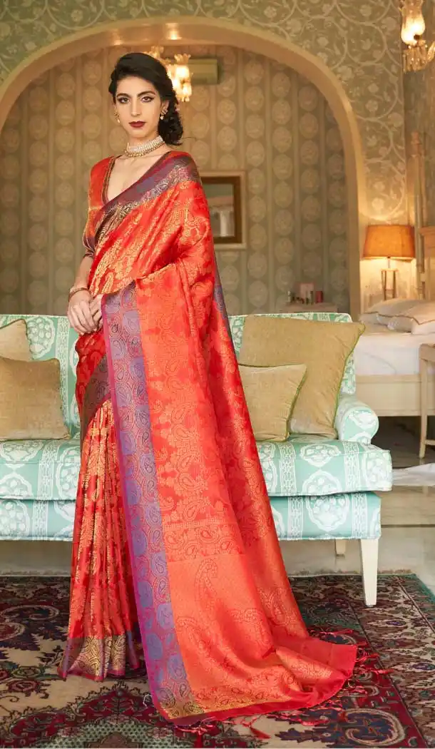 Red Color Handloom Weaving Party Wear Saree Blouse -251119427
