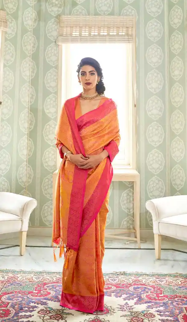 Musterd Color Handloom Weaving Party Wear Saree Blouse -251119429