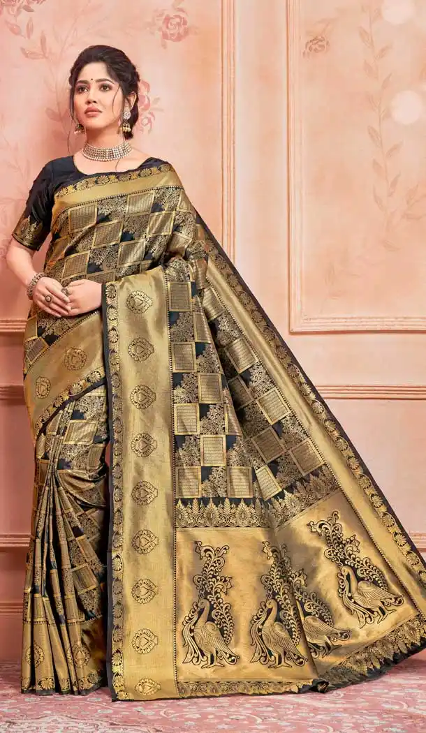 Black Color Jacquard Silk Designer Classic Wear Saree Blouse -262119501