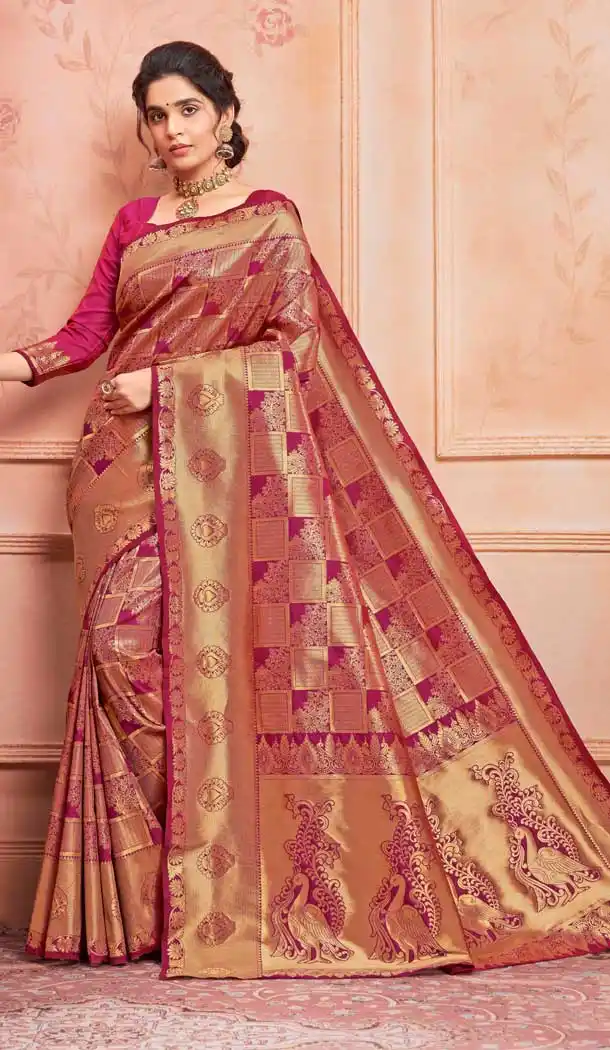 Pink Color Jacquard Silk Designer Classic Wear Saree Blouse -262119502