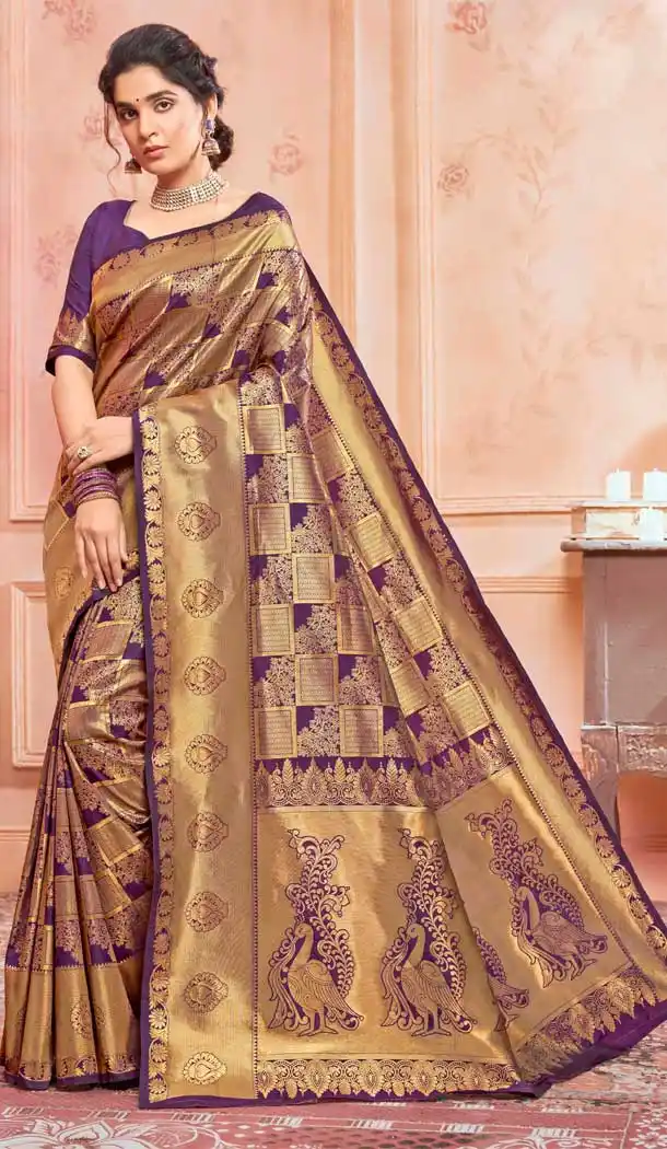 Purple Color Jacquard Silk Designer Classic Wear Saree Blouse -262119503