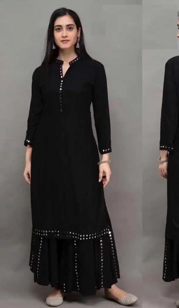 Black Color Pure Heavy Rayon Casual Office Wear Kurta With Sharara -271119550
