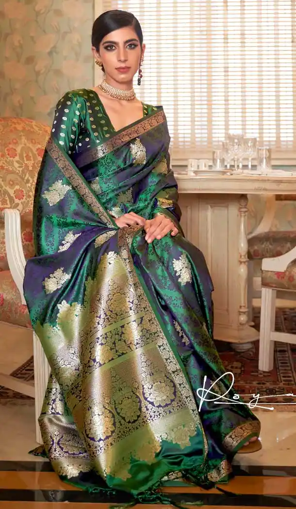Green Color Pure Satin Weaving Classic Traditional Party Wear Saree -255119448