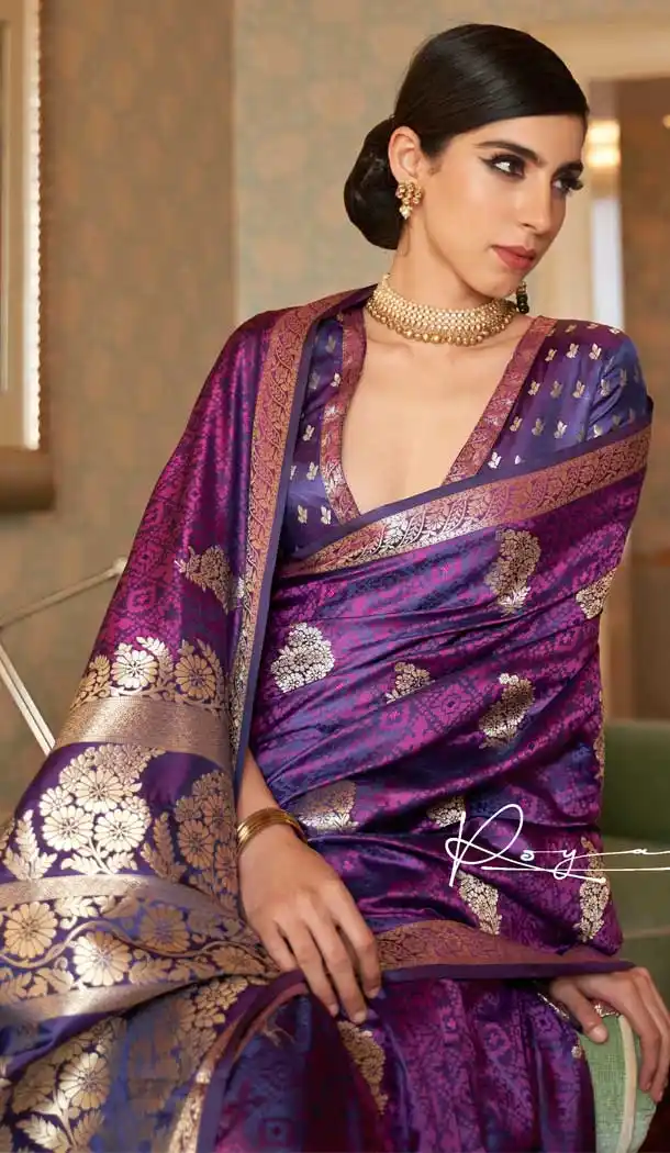 Purple Color Pure Satin Weaving Classic Traditional Party Wear Saree -255119451