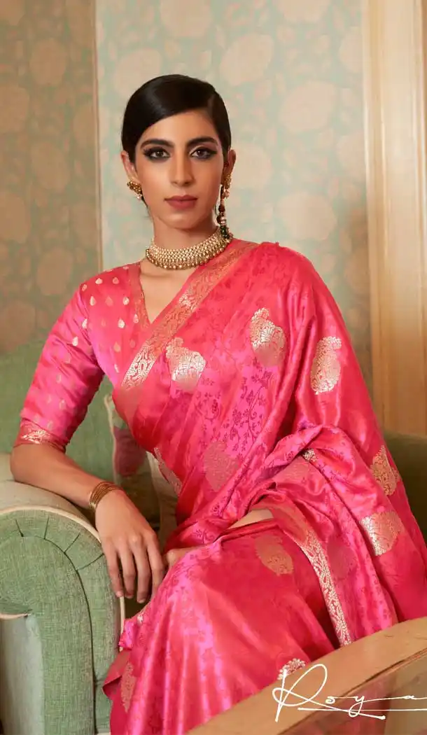 Pink Color Pure Satin Weaving Classic Traditional Party Wear Saree -255119453