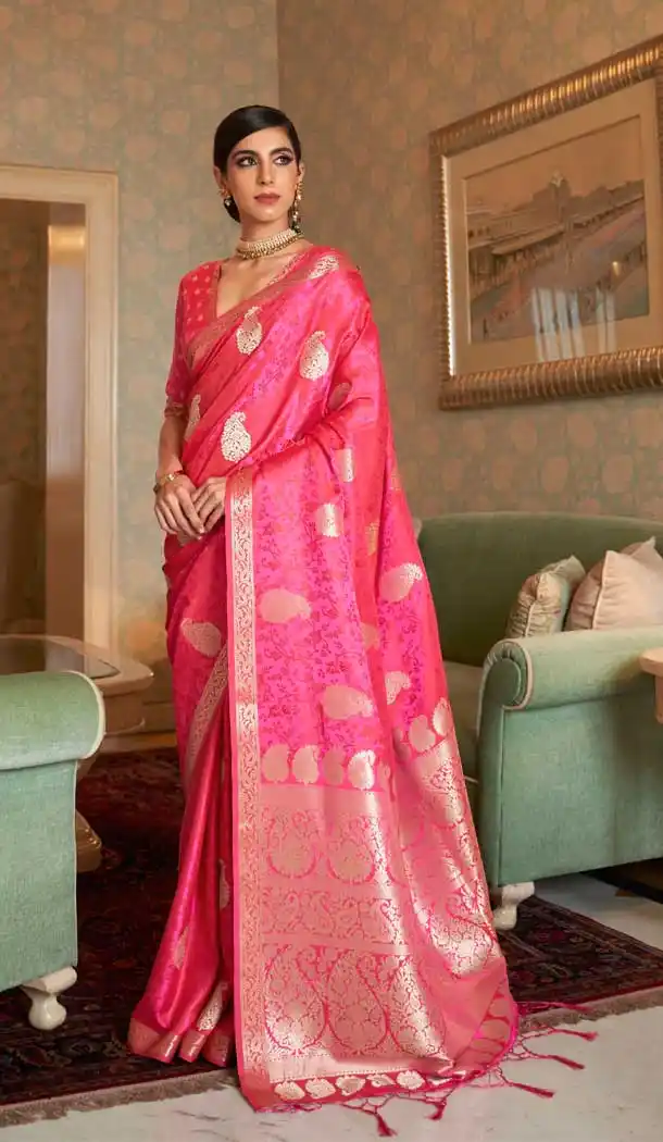 Pink Color Pure Satin Weaving Classic Traditional Party Wear Saree -255119453