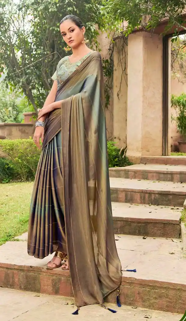 Sttractive Multi Color Chiffon Foil Work Classic Traditional Party Wear Saree -269119537