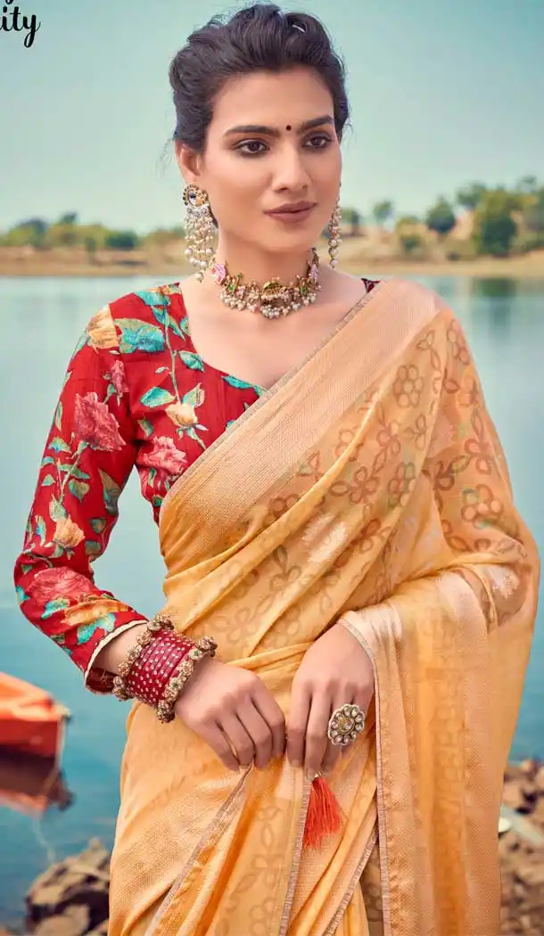 Multi Color Brasso Silk Foil Printed Classic Casual Party Wear Saree -274119575
