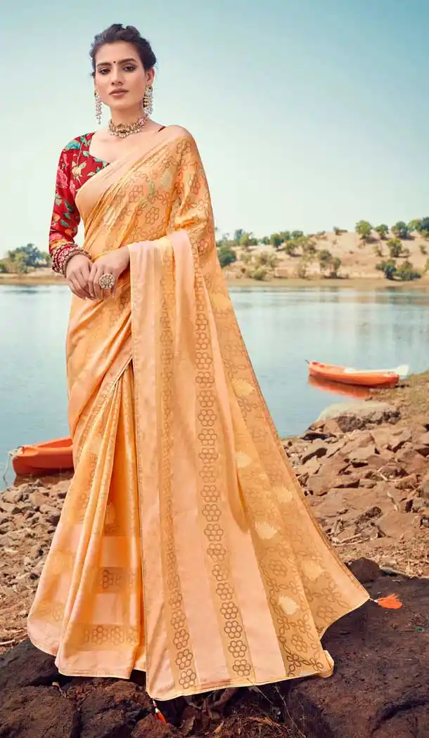 Multi Color Brasso Silk Foil Printed Classic Casual Party Wear Saree -274119575