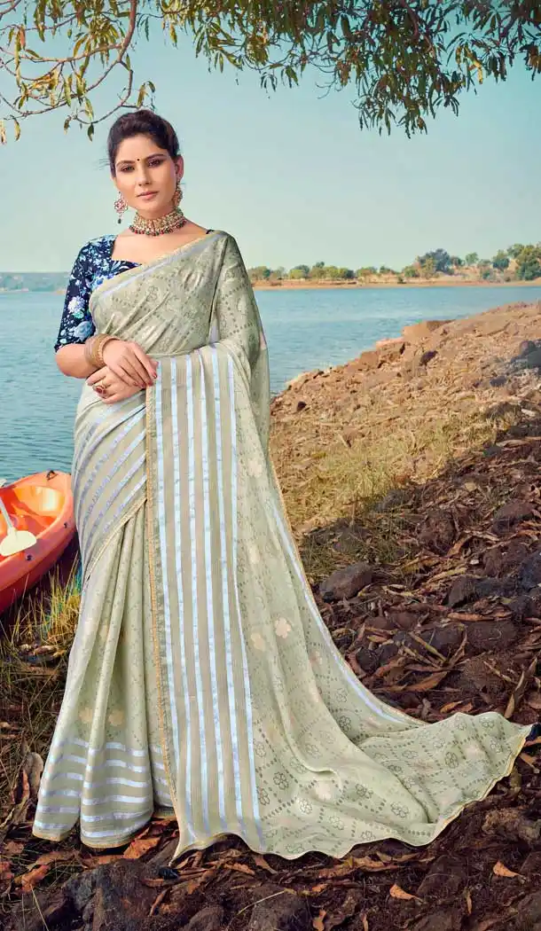 Multi Color Brasso Silk Foil Printed Classic Casual Party Wear Saree -274119576