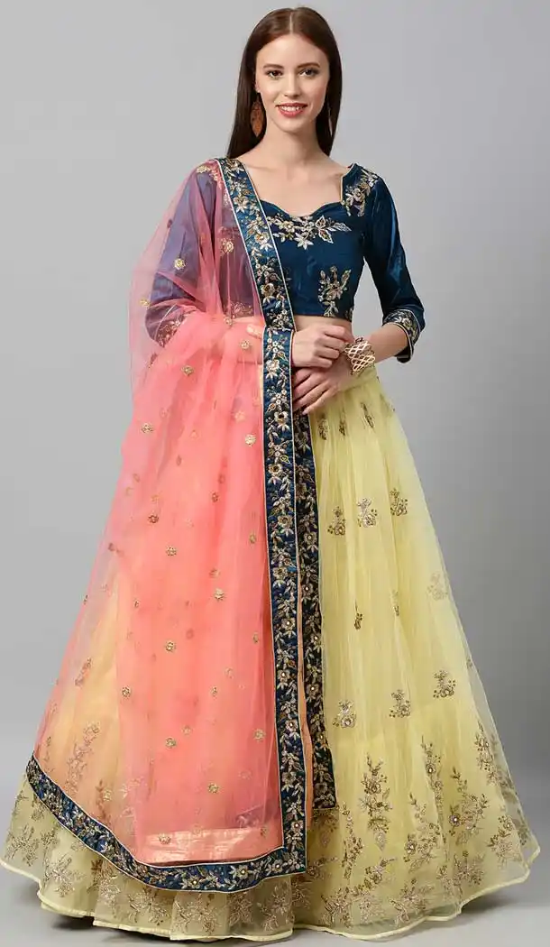 Yellow Color Net Designer Bridal Mehendi Sangeet Wear Lehenga Choli -AC86205412