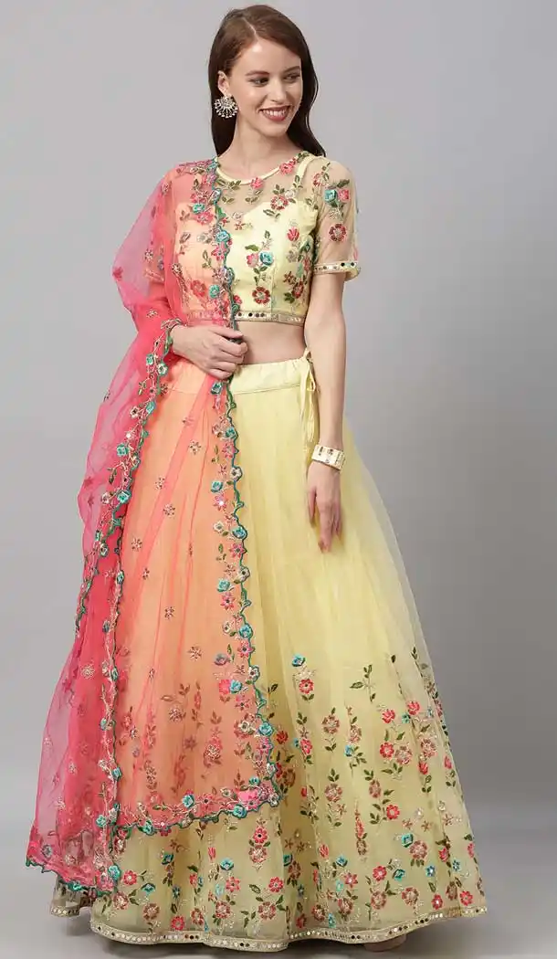 Yellow Color Net Designer Bridal Mehendi Sangeet Wear Lehenga Choli -AC86205414