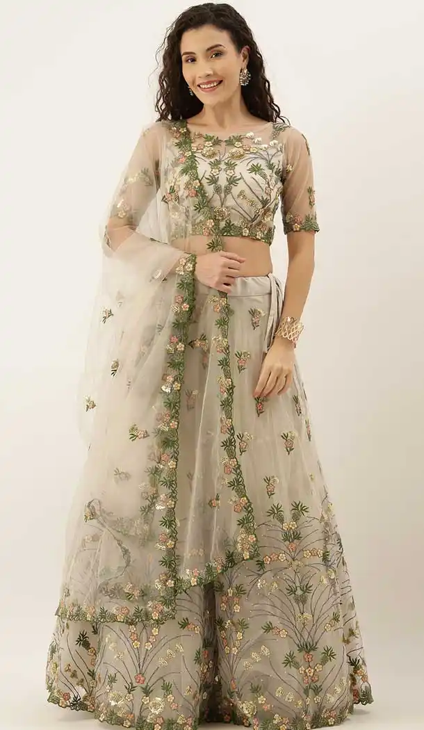Charming Grey Color Net Designer Bridal Mehendi Sangeet Wear Lehenga Choli -AC86205420