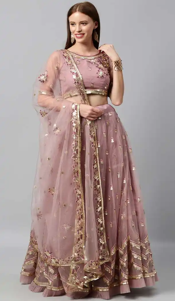 Rose Pink Color Net Designer Bridal Mehendi Sangeet Wear Lehenga Choli -AC86205423