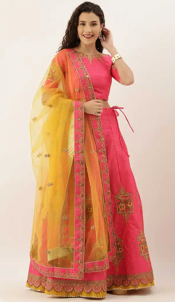 Pink Color Art  Silk Designer Bridal Mehendi Sangeet Wear Lehenga Choli -AC86205424