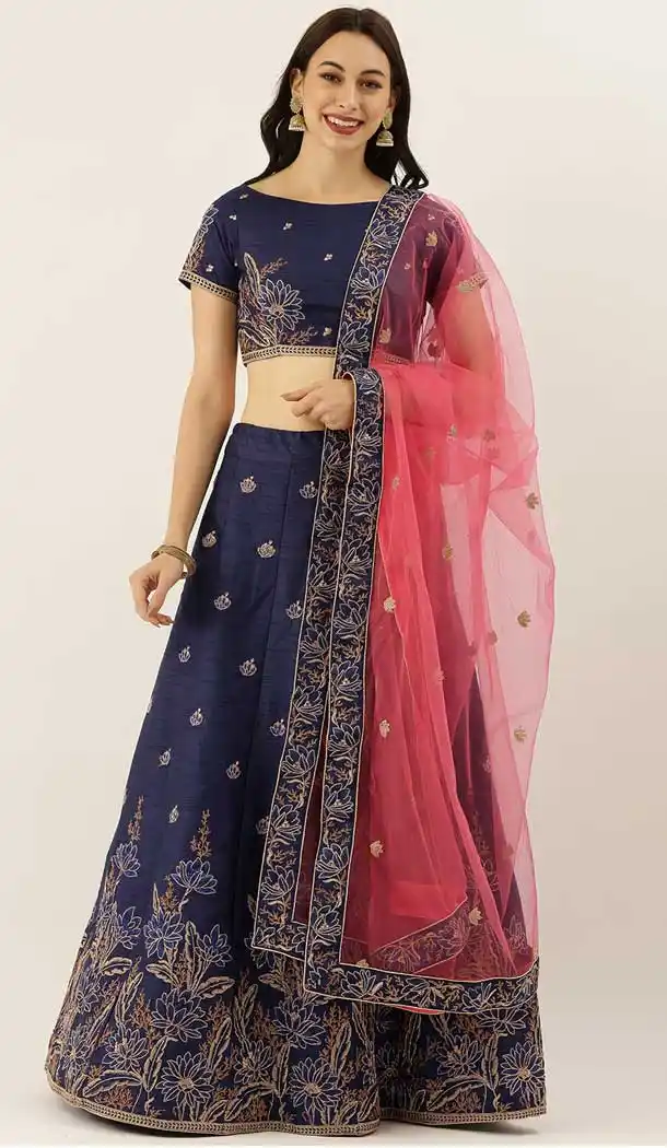 Nevy Blue Color Art  Silk Designer Mehendi Sangeet Wear Lehenga Choli AC86225431